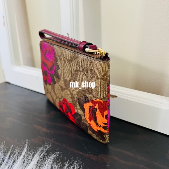 COACH Signature Canvas Corner Zip Wristlet Wallet Jumbo Floral Print - Picture 5 of 13